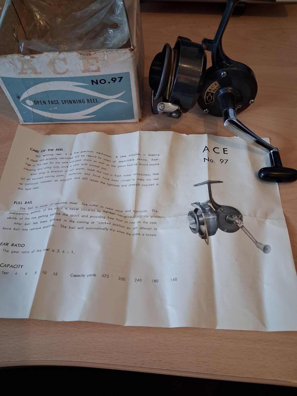 Vintage molen ACE no.97 - open face spinning reel, Ophalen of Verzenden, Zo goed als nieuw, Molen