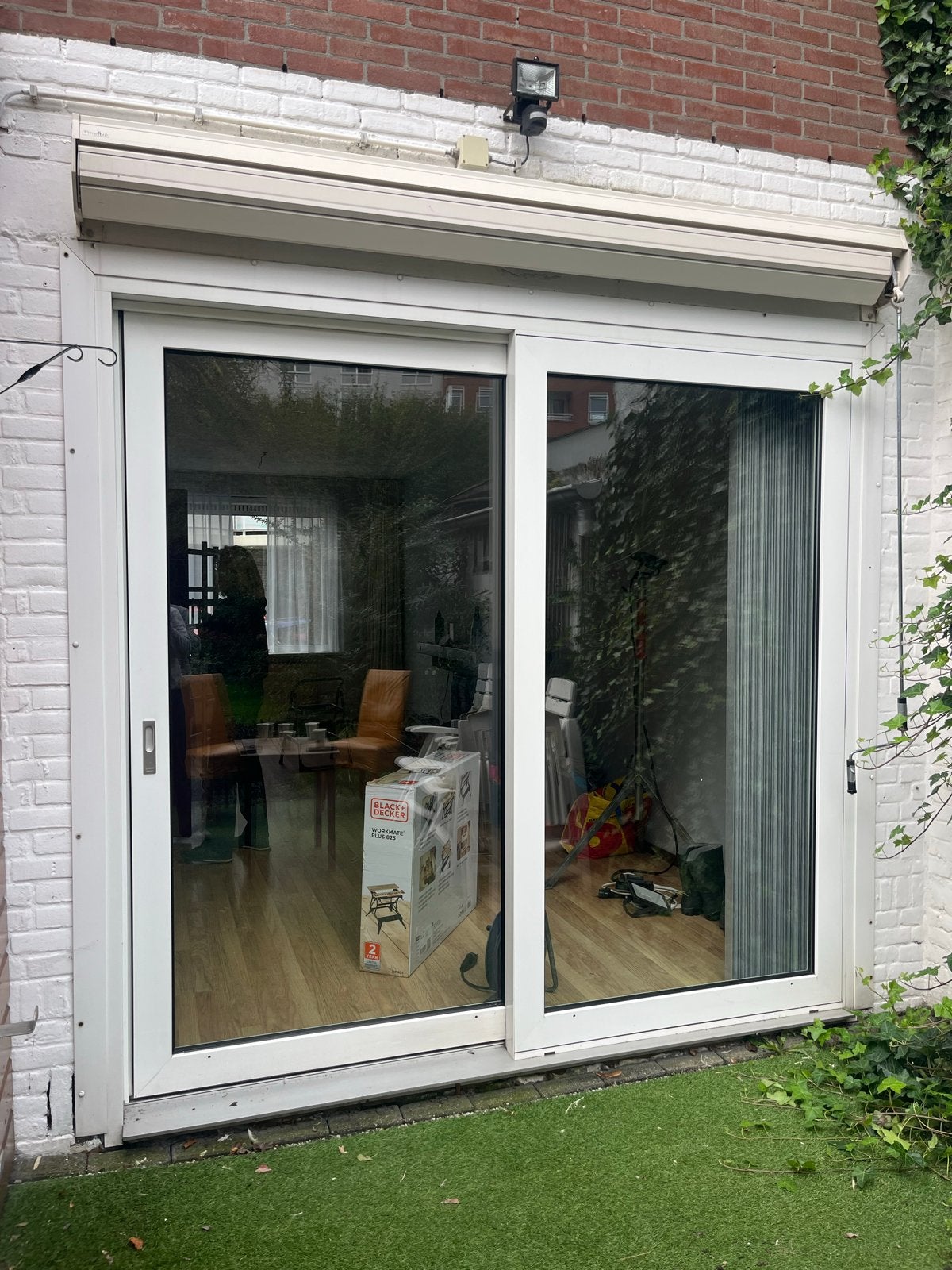 Witte Schuifpui (Kunststof) met Dubbel Glas en lamellen, Ophalen, Kunststof, Gebruikt, Inclusief glas