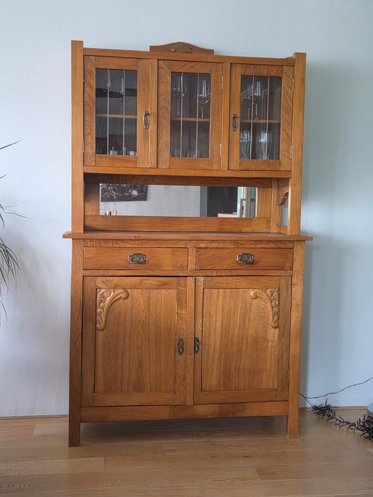 Antieke Eikenhouten Buffetkast met Glas en Lade, Ophalen