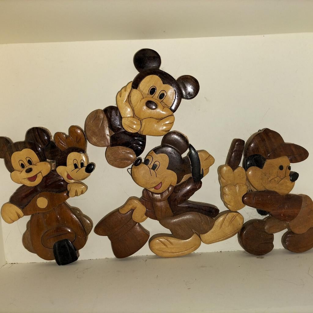 Houten Mickey Mouse figuren, Ophalen of Verzenden, Mickey Mouse, Beeldje of Figuurtje