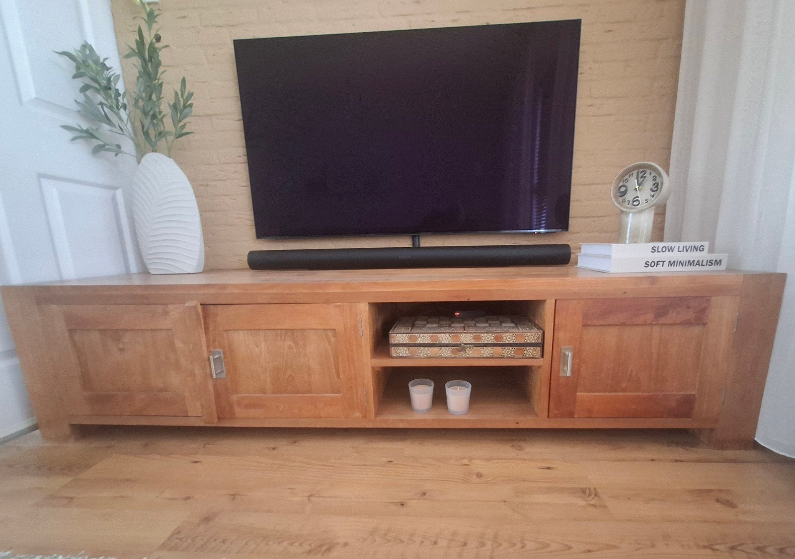 Teak houten tv meubel, Ophalen, Gebruikt, Teakhout, Minder dan 100 cm