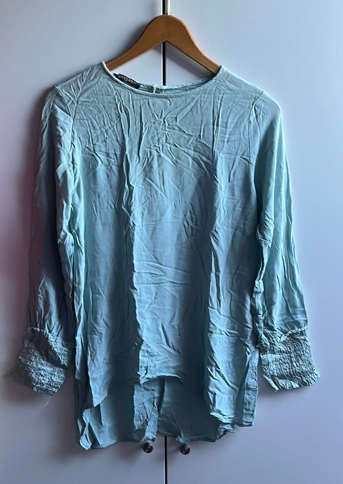 Lichtgroene top/tuniek maat 40/42, Ophalen of Verzenden, Zo goed als nieuw, G. Ricceri, Lange mouw