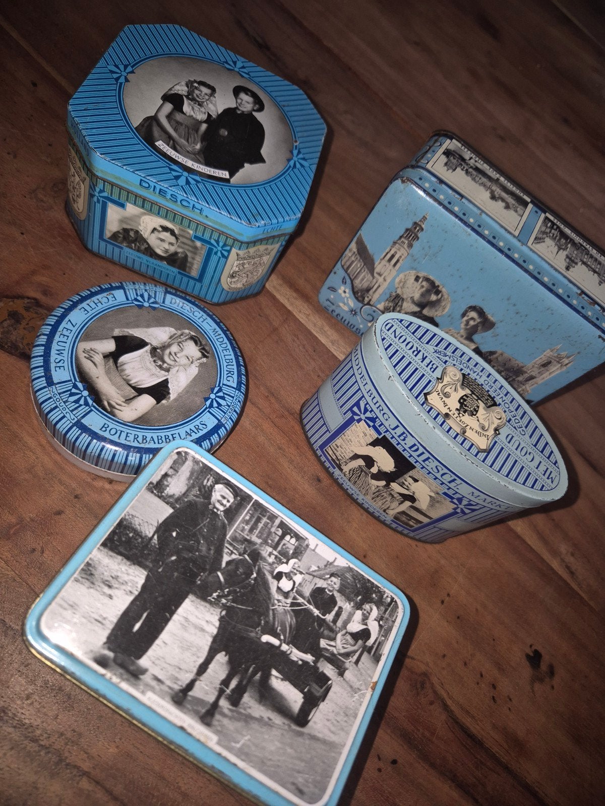 Set van 5 vintage blikken van J.B. Diesch, Ophalen of Verzenden, Gebruikt, Koek(jes), Overige merken