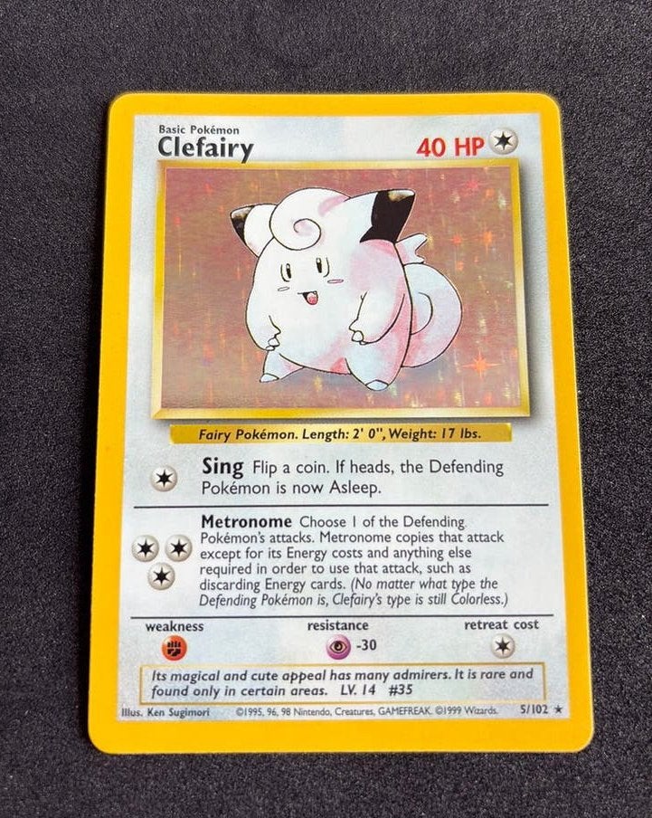 Clefairy Base Set Unlimited Holo Pokemon, Ophalen of Verzenden, Zo goed als nieuw, Losse kaart, Foil