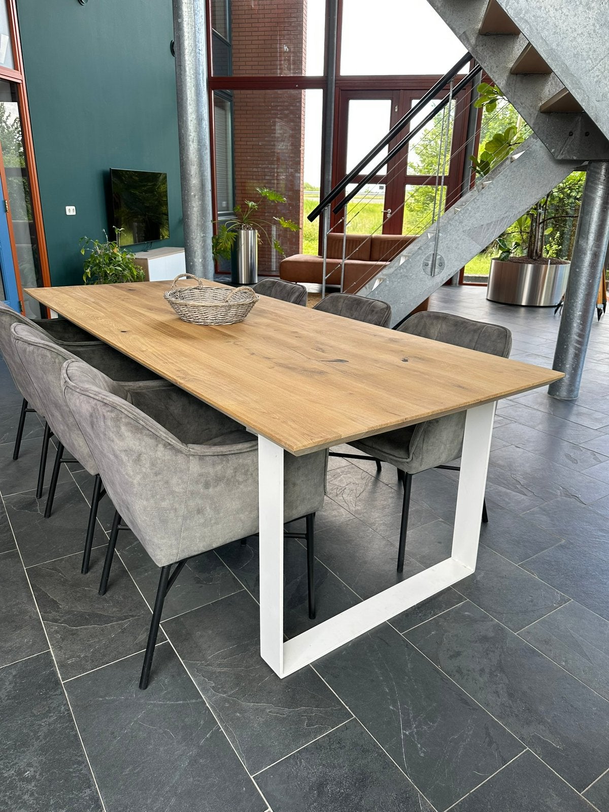 Massief eiken tafel 240x100, Huis en Inrichting, Tafels | Eettafels, Ophalen, 100 tot 150 cm, Eikenhout, Vijf personen of meer