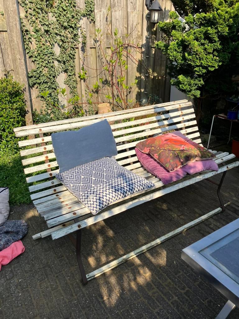 Parkbank. Tuinbank. Bank. Tuin. Vintage. Wit. Bank. Brocante, Tuin en Terras, Tuinbanken, Ophalen, Gebruikt, Hout