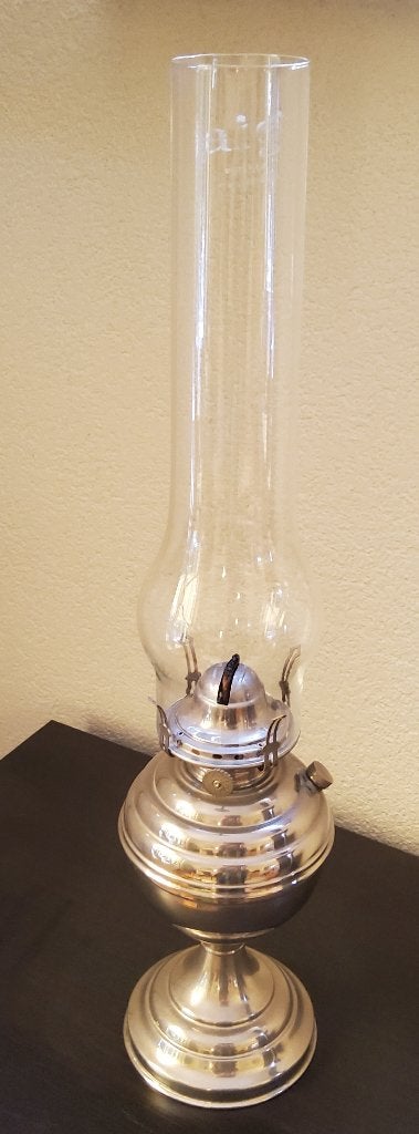 Petroleum lamp zilverkleurig, Ophalen of Verzenden, Glas