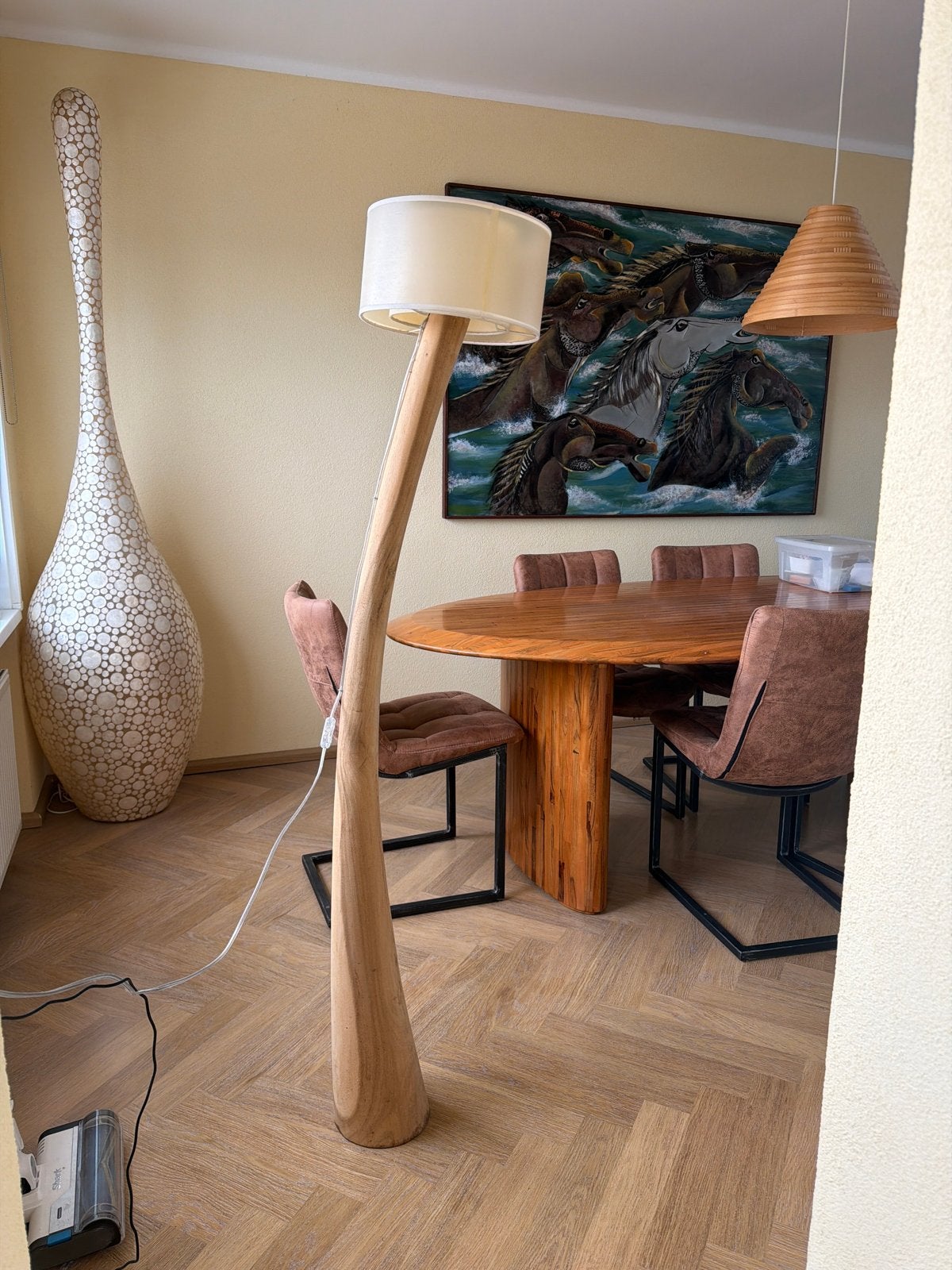 3 Mooie houten vloerlampen 163cm hoog, Ophalen, Gebruikt, Hout, 150 tot 200 cm