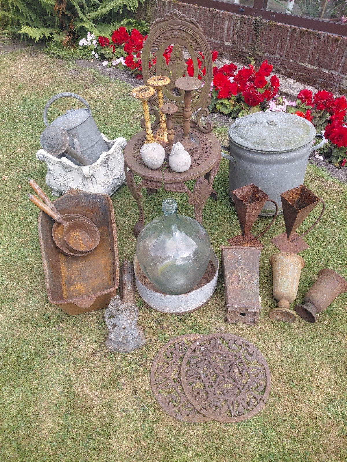 Oude brocante tuin decoratie zink gietijzer, Ophalen, Gebruikt