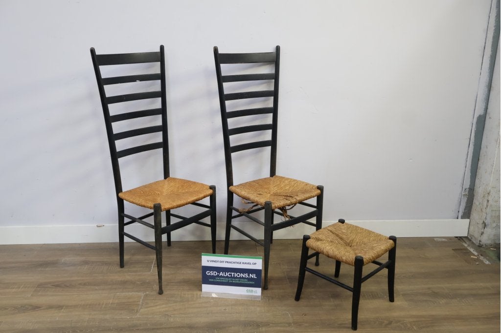 Set van 2 Italian Chiavari Ladderback Chairs - Jaren '50, Huis en Inrichting, Ophalen of Verzenden, Niet ingevuld, Niet ingevuld