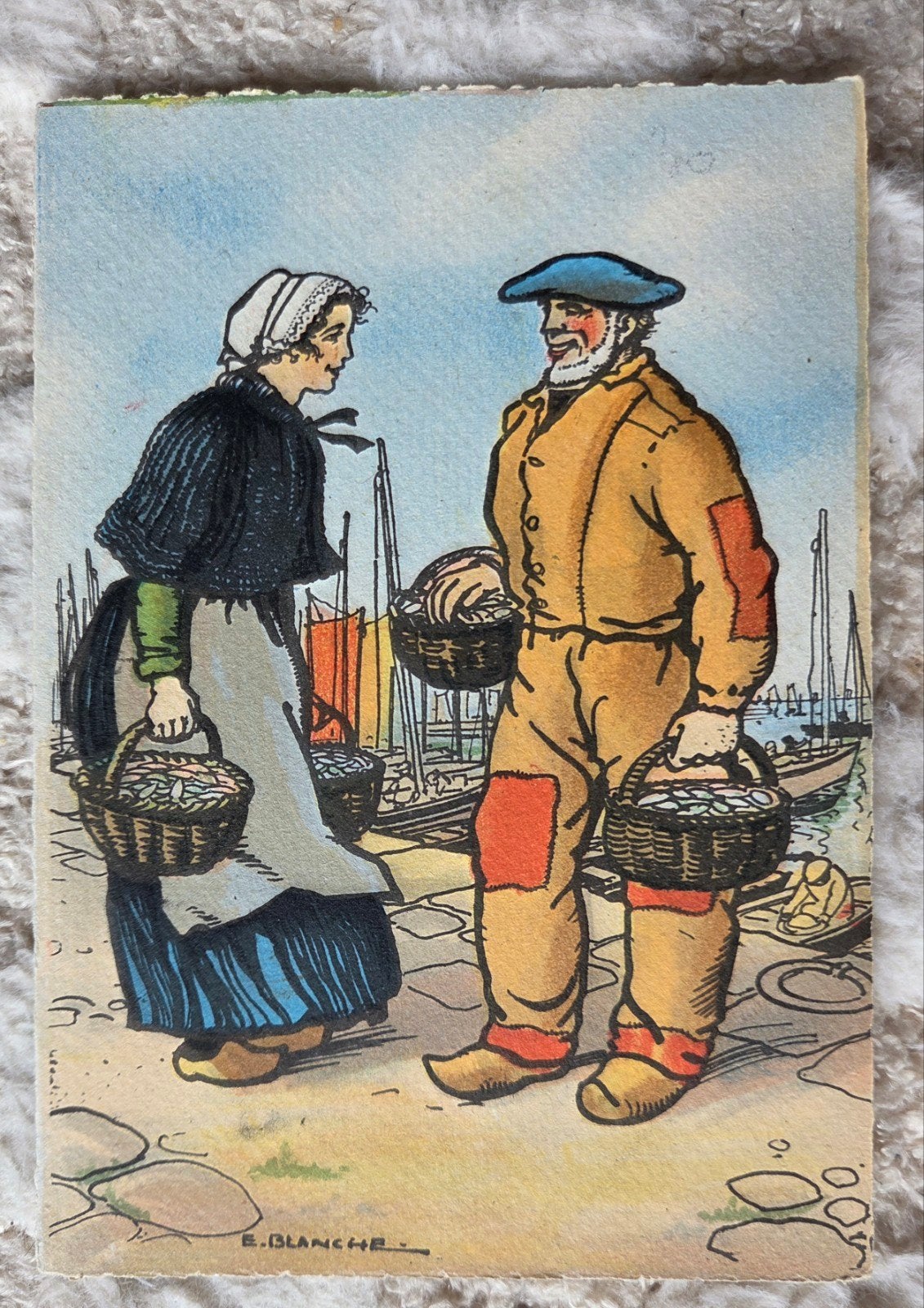 Oude Franse Ansichtkaart: Visserspaar Douarnenez, Verzamelen, Verzenden, Voor 1920, Ongelopen, Overige thema's