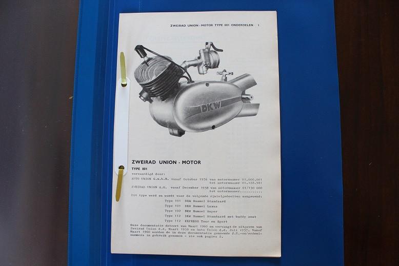 DKW zweirad union type 801 motor onderdelen boekje, Ophalen of Verzenden, Gebruikt