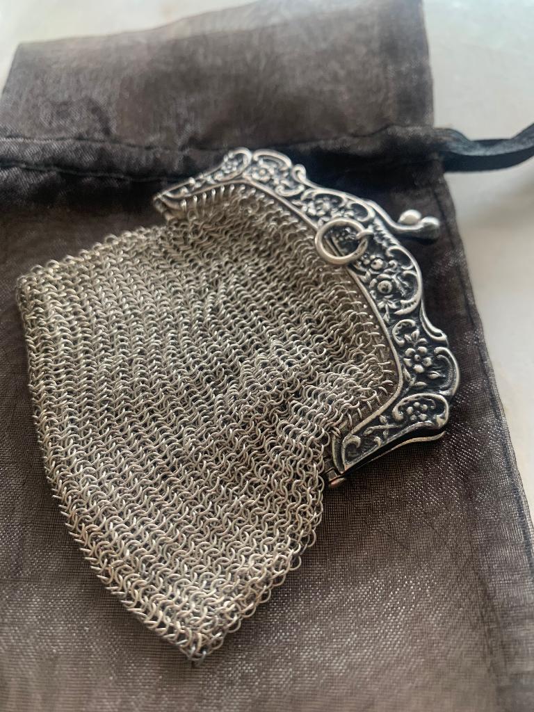 Antiek verzilverd  muntenbuideltje, Ophalen, Zilver