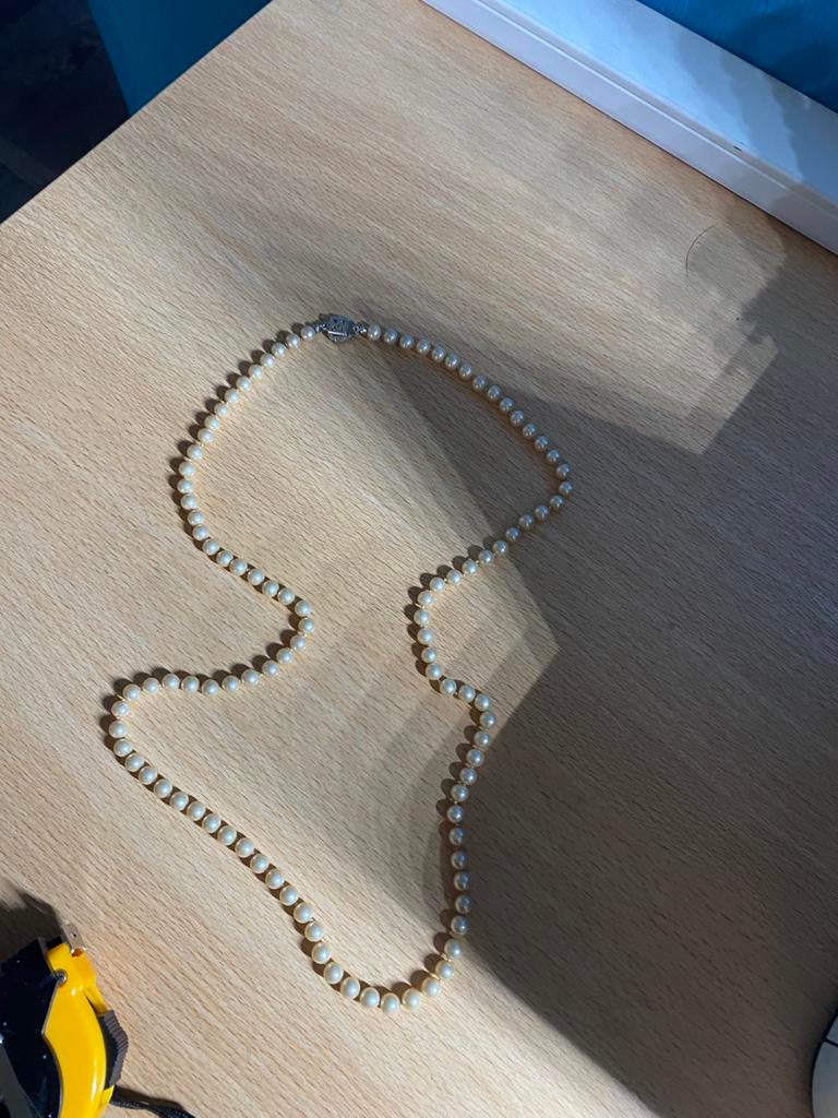 Parelketting met zilver slotje vintage, Sieraden, Tassen en Uiterlijk, Antieke sieraden, Ophalen of Verzenden, Zilver, Ketting