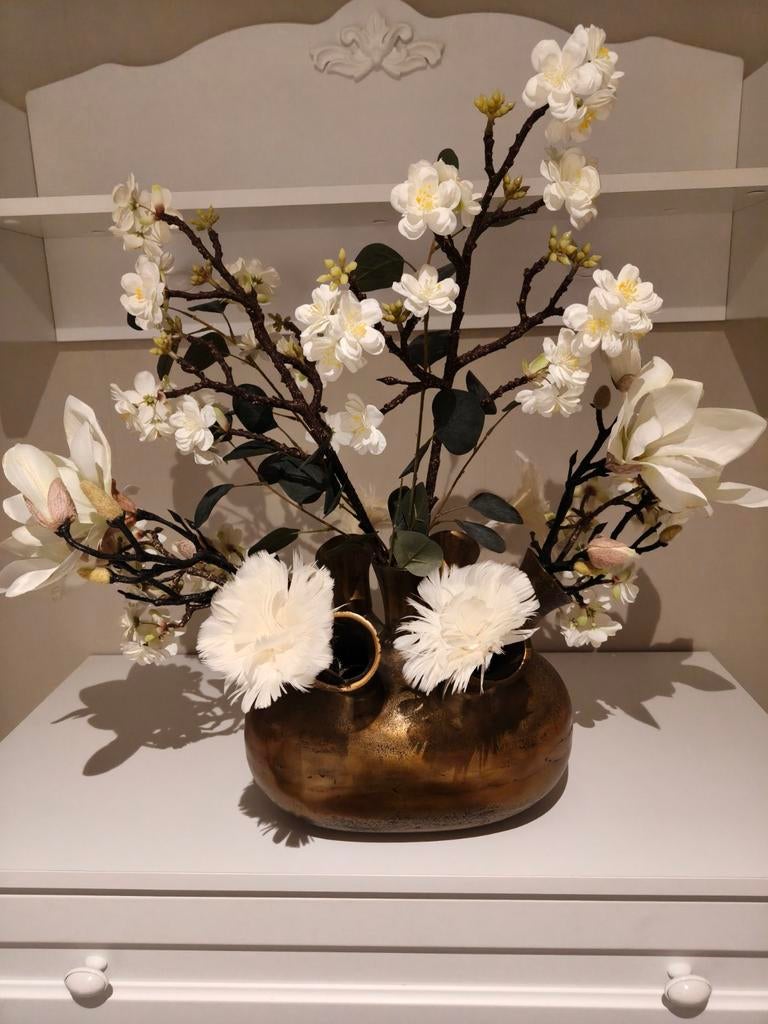 Prachtige Gouden Tulpenvaas incl. Bloemen (Intratuin), Ophalen, Overige materialen, Overige kleuren, Zo goed als nieuw