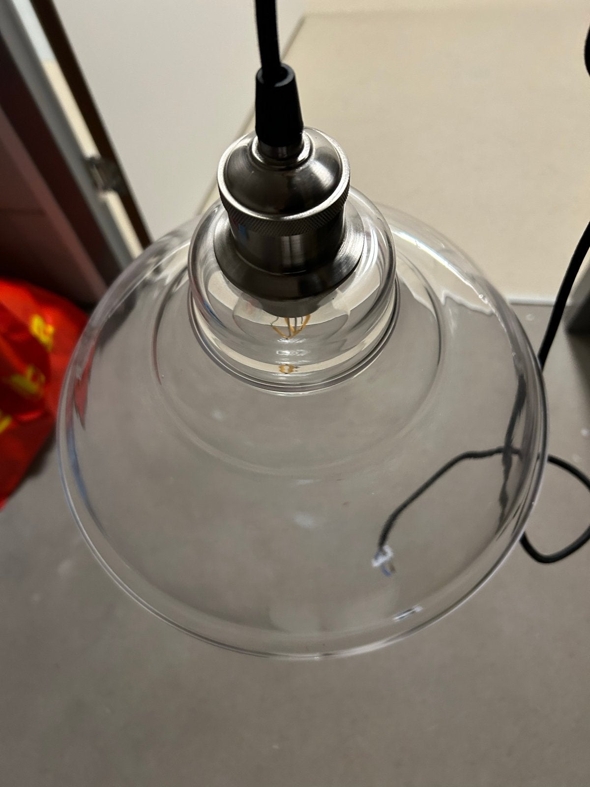 Glazen hanglamp met E27 fitting, Ophalen, Gebruikt, Glas, E27 (groot)