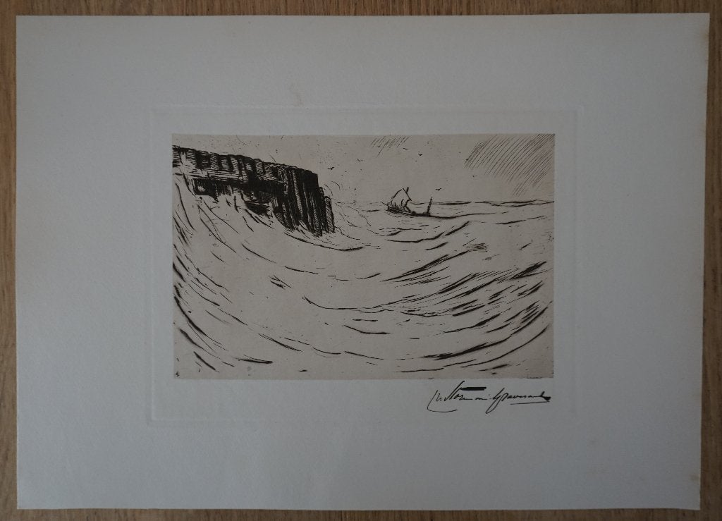 Gravure/ets Storm van ’s-Gravesande Stormachtige zee, Ets, 17 cm, 22 cm, Ophalen of Verzenden