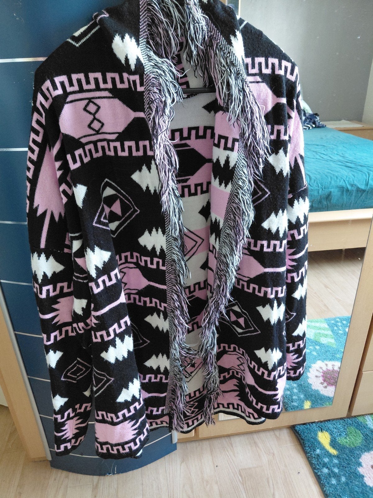 Zwart-roze Aztec print vest met franjes, Ophalen, Zwart, Maat 42/44 (L), Onbekend