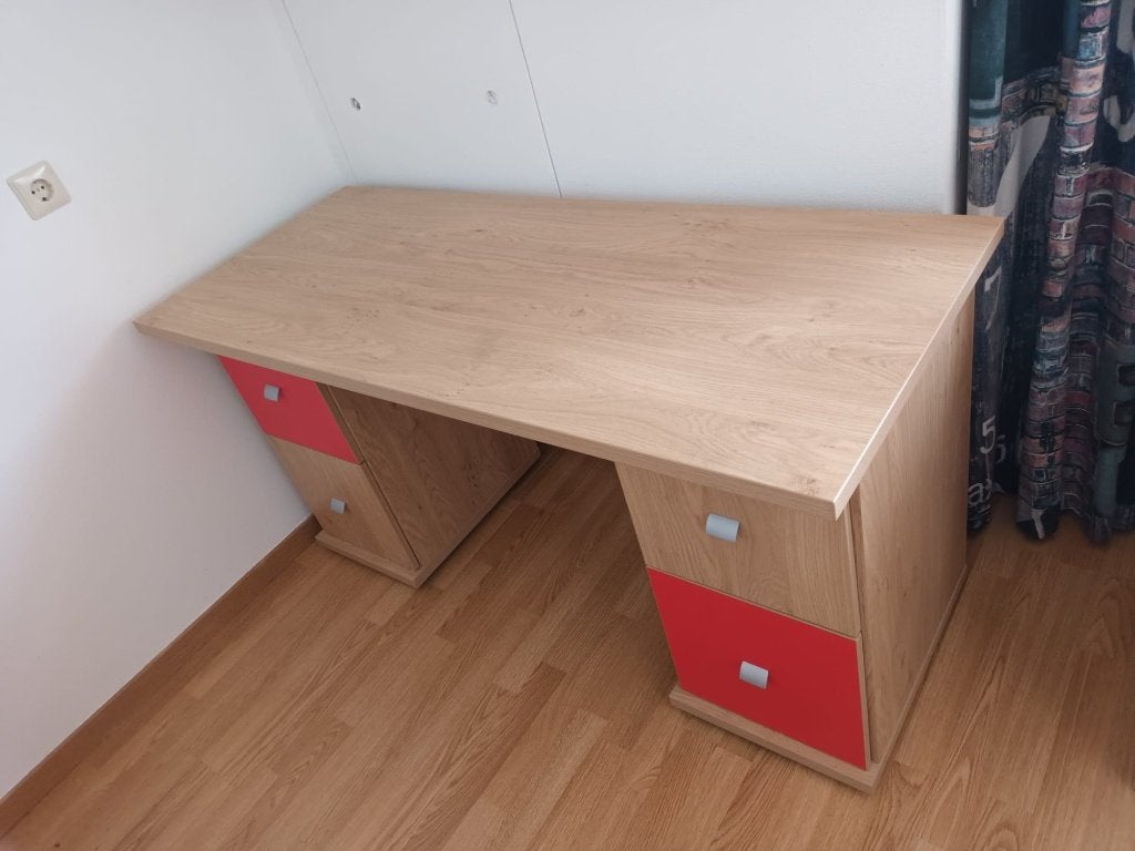 Eiken bureau met kastjes, Ophalen, Gebruikt, Hout, 140 cm