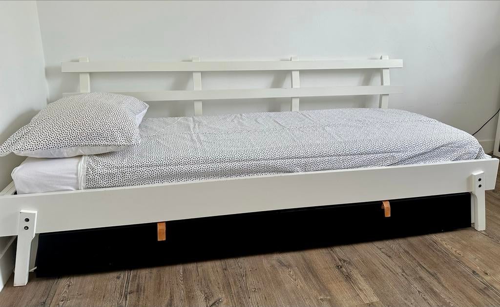 Ikea Släkt bed, uittrekbaar tot 2 bedden, 2 grote lades, Ophalen, Wit, 200 cm, Hout