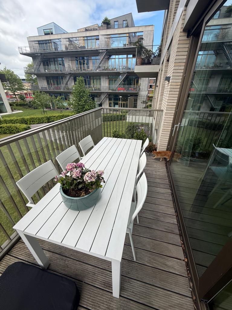 Witte stalen tuintafel, 220 x 90 en in zeer goede staat, Tuin en Terras, Ophalen, Zo goed als nieuw, Rechthoekig, Metaal