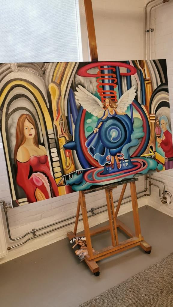 Schildersdoek 3D 100 x 150 cm -  engel uit de portaal, Ophalen of Verzenden
