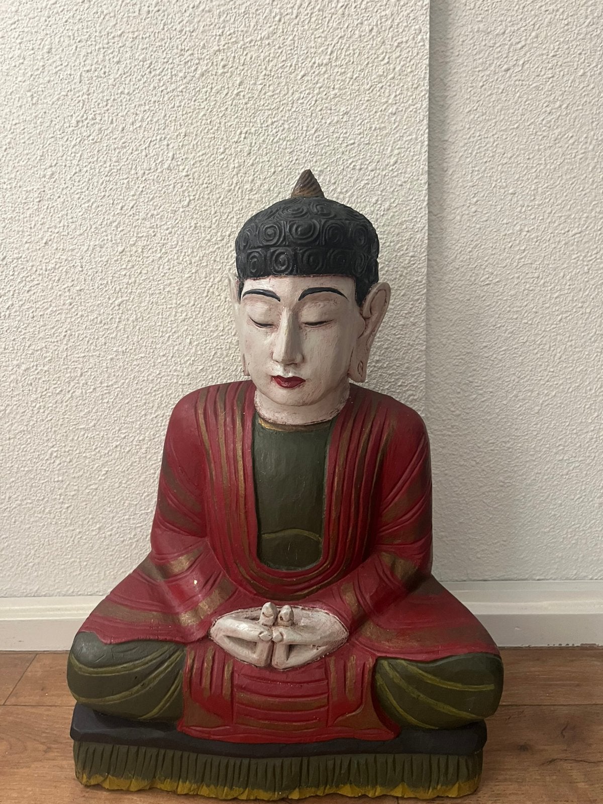 Mediterende Boeddha groot hout vintage jaren 70, Huis en Inrichting, Woonaccessoires | Boeddhabeelden, Ophalen of Verzenden, Zo goed als nieuw