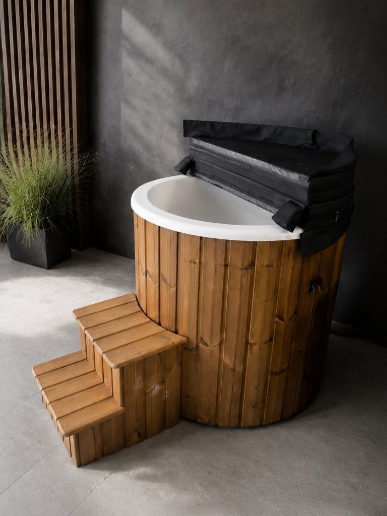 ProfessioneeI ijsbad inclusief Geïsoleerde Cover & Trap, Ophalen, Afdekzeil, Nieuw, Sauna Service