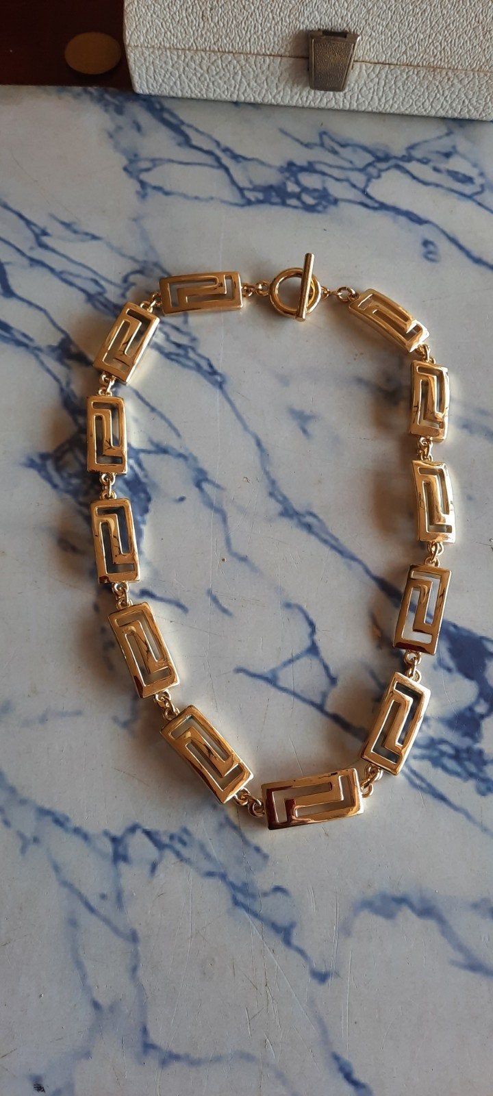 vintage goldtone ketting met Grieks meander patroon, Ophalen of Verzenden, Zo goed als nieuw, Goud, Overige materialen