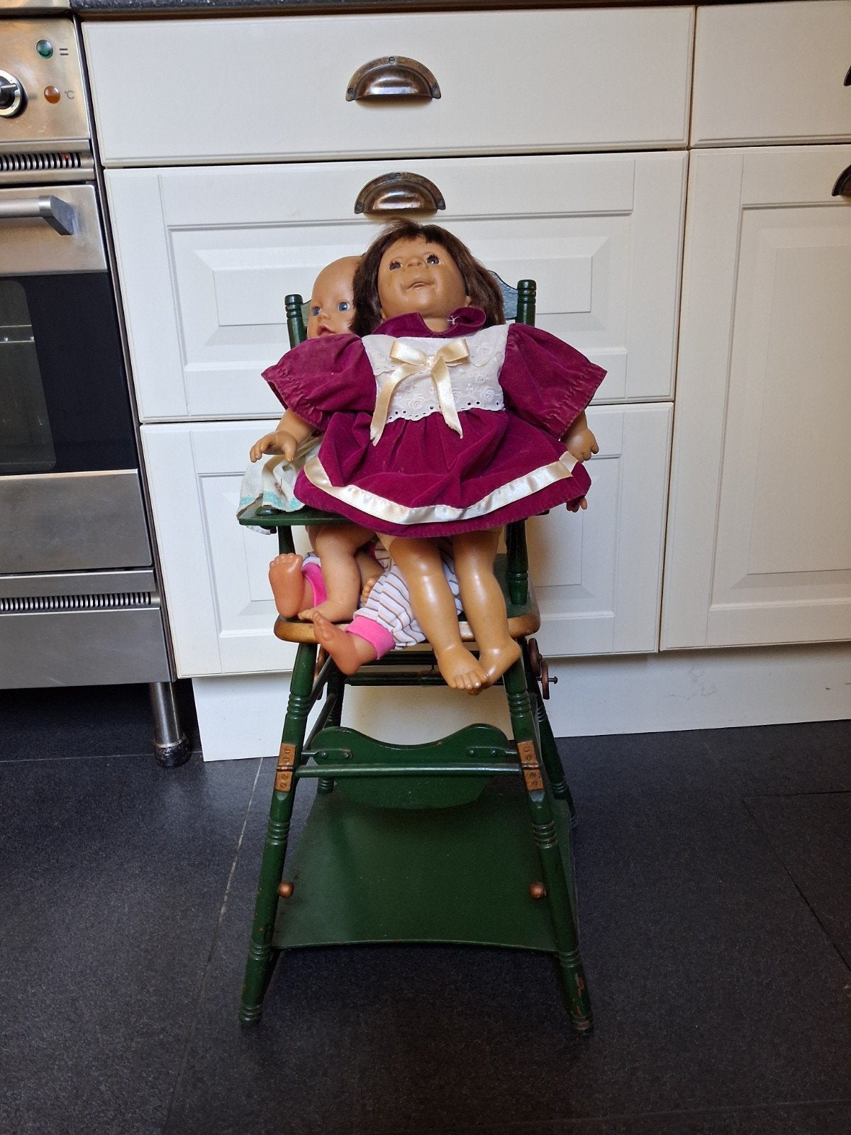 Vintage houten poppenstoel / kinderstoel groen, Ophalen of Verzenden, Gebruikt, Overige typen