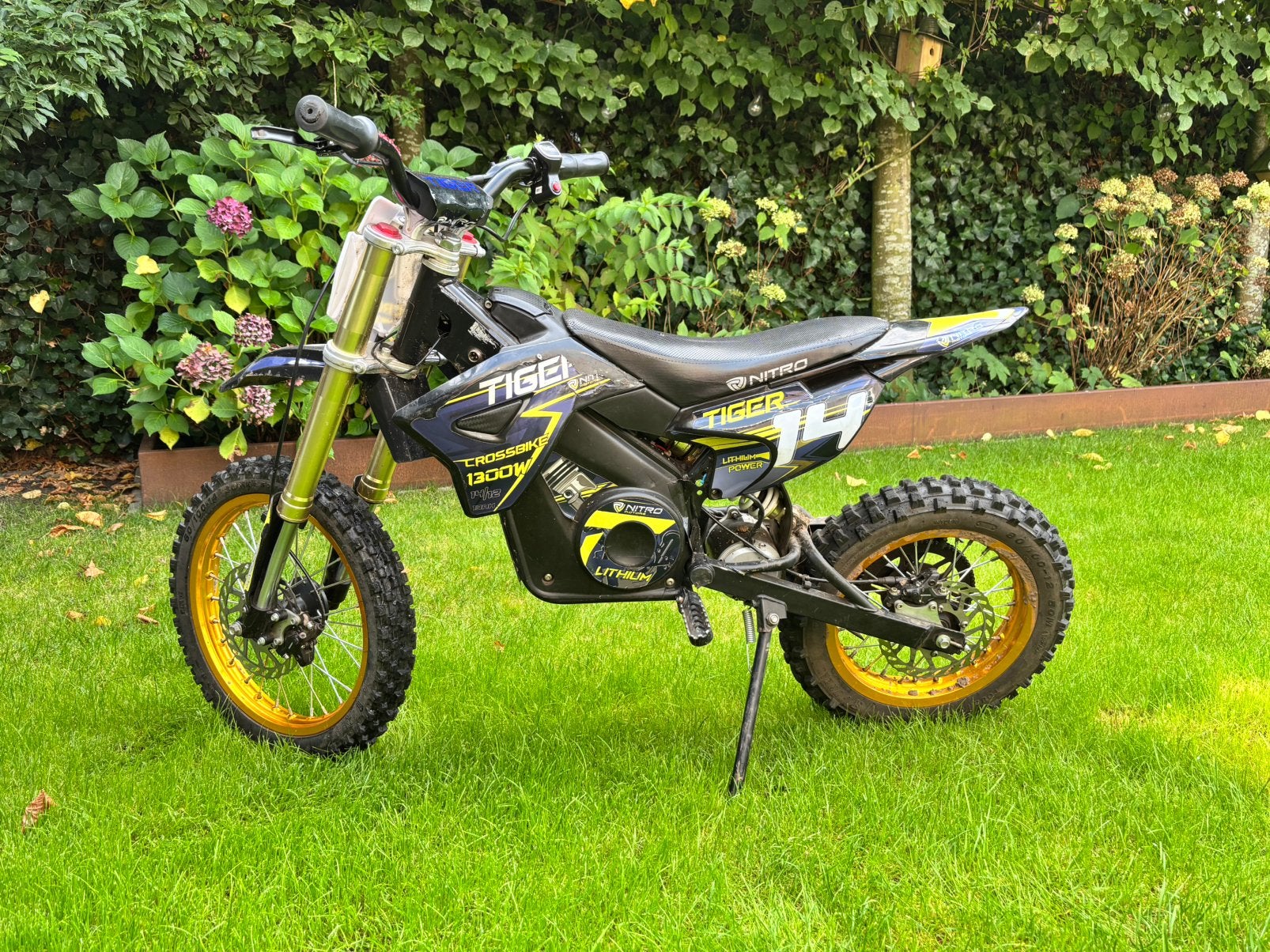 Nitro tiger 1300 watt, kinder crossmotor, electrische motor, Ophalen, Gebruikt, Schijfrem, Nitro Motors