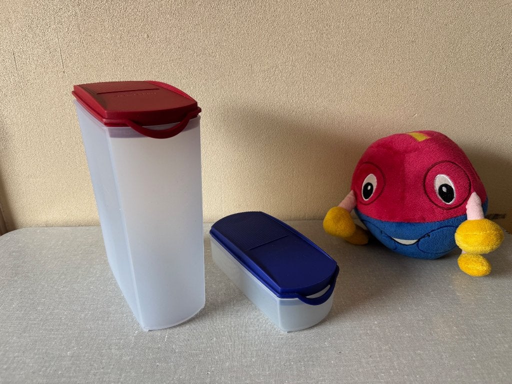 2 NIEUWE ruimtespaarders TUPPERWARE voorraadbussen, Ophalen of Verzenden, Nieuw, Blauw, Bus of Trommel