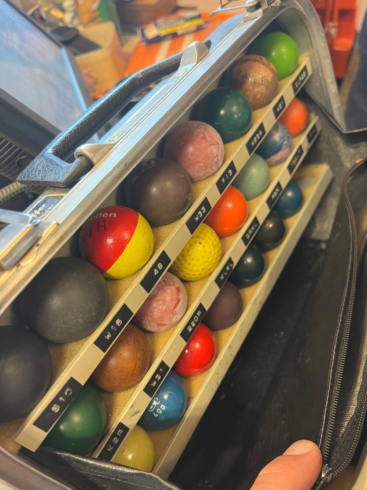 Vintage Koffers met Midgetgolfballen prof., Ophalen of Verzenden, Gebruikt