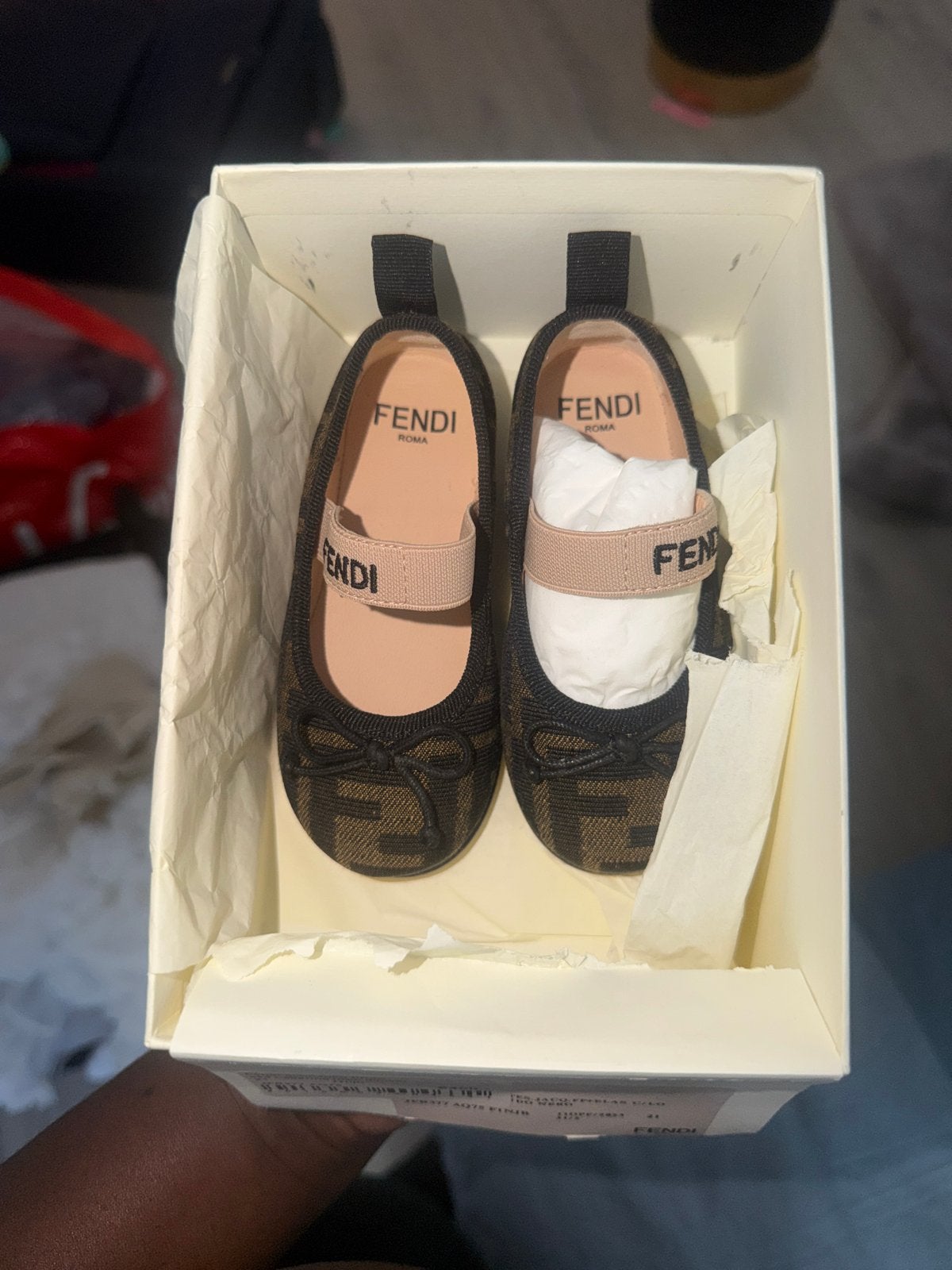 Fendi ballerina's voor baby's - Bruin met logo, Ophalen of Verzenden, Nieuw, Meisje, Schoenen