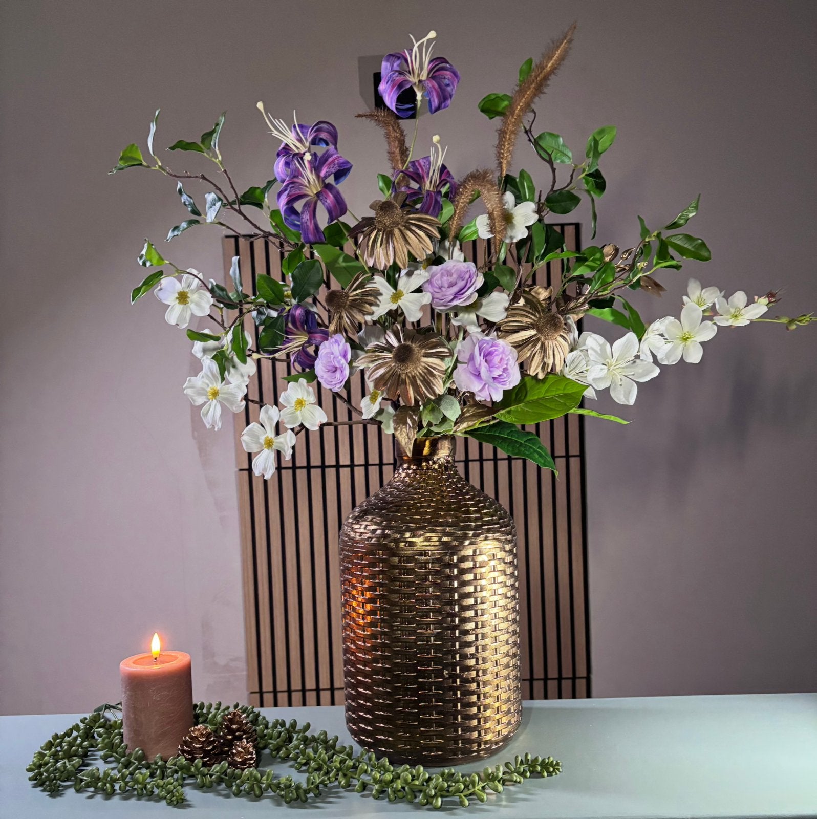 zijden bloemen boeket incl. Light & Living Wick vaas €99,95