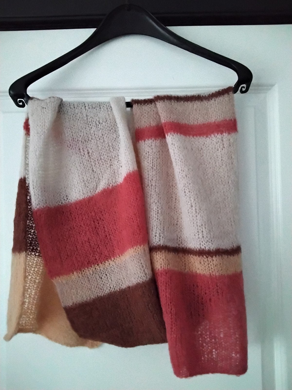 handgebreide Sjaal met Strepen - zijde/ alpaca, Maat 38/40 (M), Made by me, Ophalen of Verzenden, Zo goed als nieuw