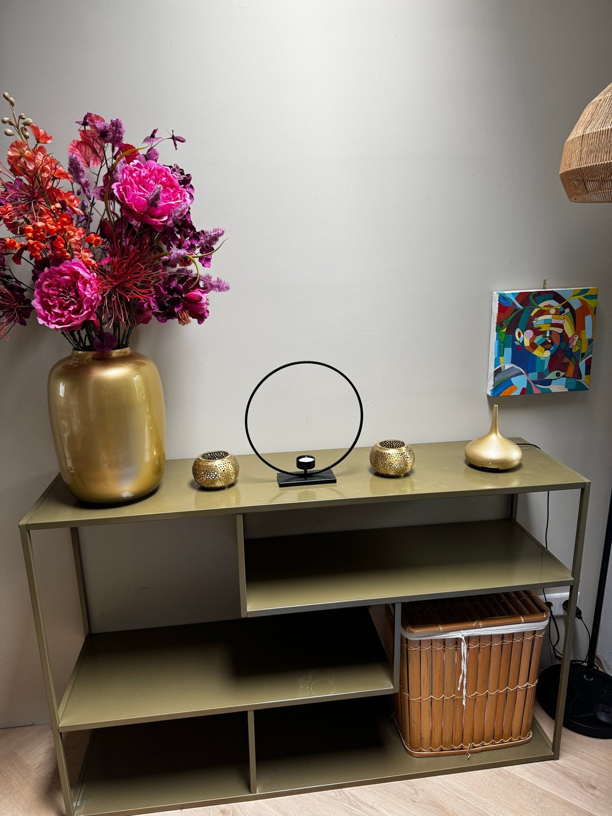 Designer kast - Olijfgroen/goud, Ophalen of Verzenden, Gebruikt