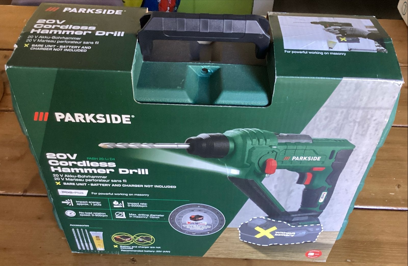 LEGE PARKSIDE PABH 20-LI D4 ACCU-KLOPBOOR KOFFER MET BOREN, Ophalen of Verzenden, Zo goed als nieuw