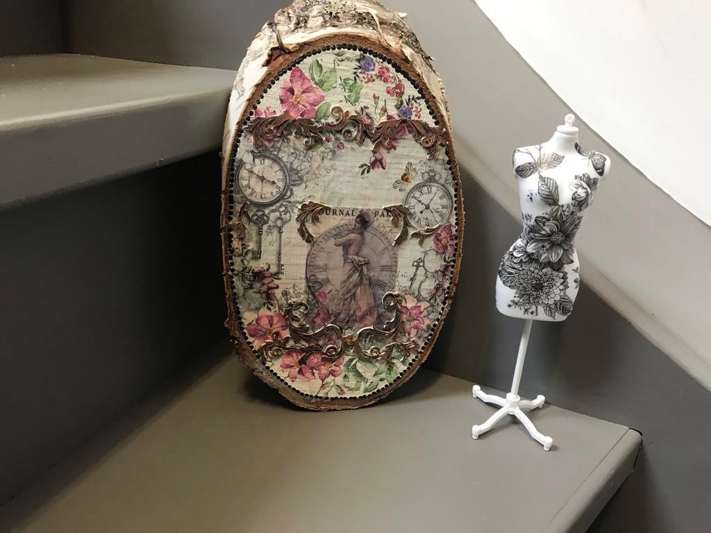 Decoratieve Houten Schijf met Vintage Print, Ophalen of Verzenden