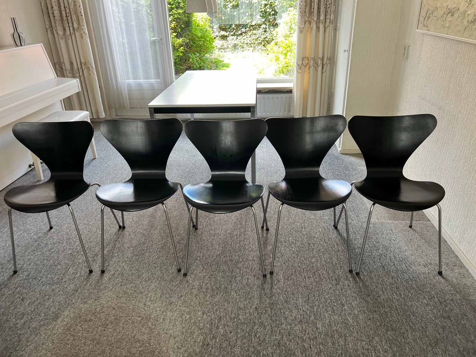 5 Fritz Hansen vlinderstoelen series 7  (3107, uit 1967, Huis en Inrichting, Stoelen, Ophalen, Gebruikt, Zwart, Vijf, Zes of meer stoelen