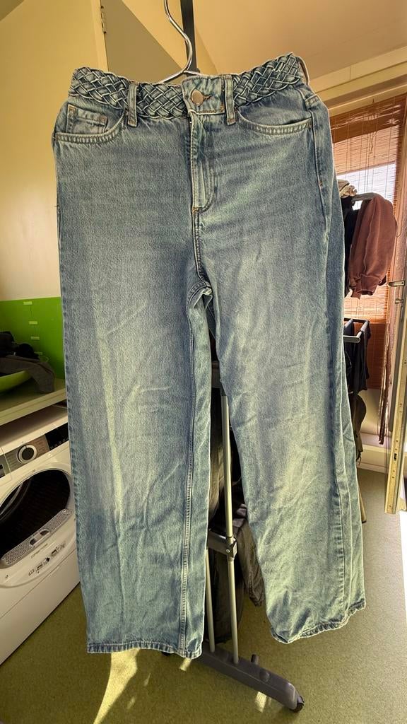 Zara wide leg jeans met gevlochten tailleband, Ophalen of Verzenden, Zo goed als nieuw, Blauw, W27 (confectie 34) of kleiner