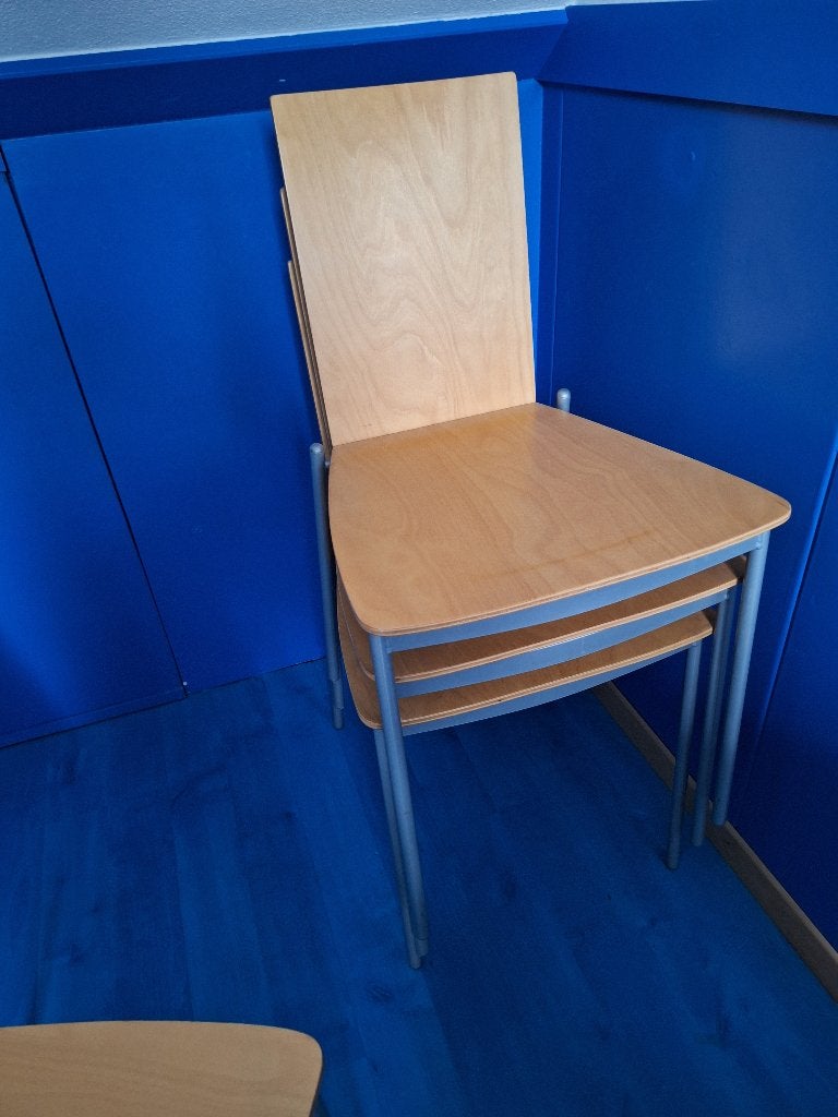 4 houten eethoek met metalen onderstel ikea assar izgs, Huis en Inrichting, Stoelen, Ophalen, Gebruikt, Bruin, Vier