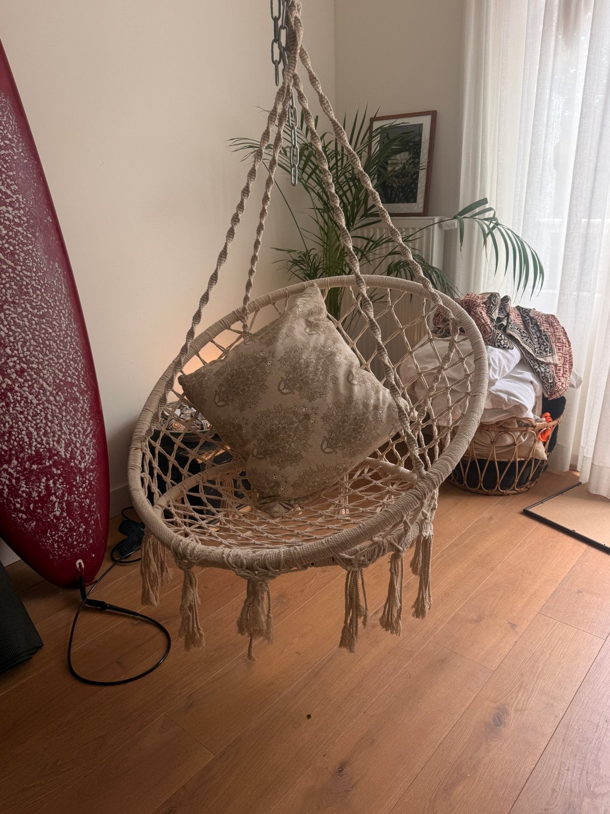 Hangstoel Macramé, Ophalen, Wit, Zo goed als nieuw, Eén
