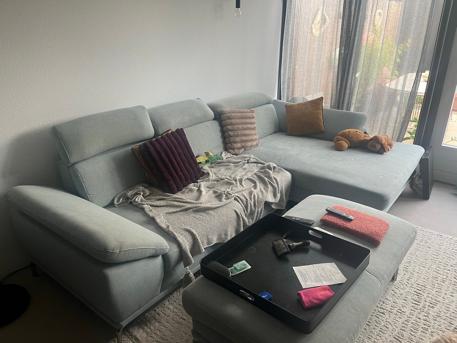 Comfortabele hoekbank links met Hocker, Huis en Inrichting, Ophalen, Gebruikt, Stof