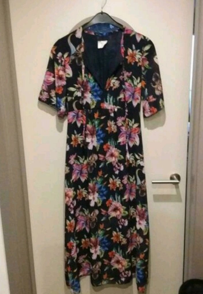 Terra di Siena, jurk met Bloemenprint, maxi, mt M, Kleding | Dames, Maat 38/40 (M), Meerkleurig, Ophalen of Verzenden, Zo goed als nieuw
