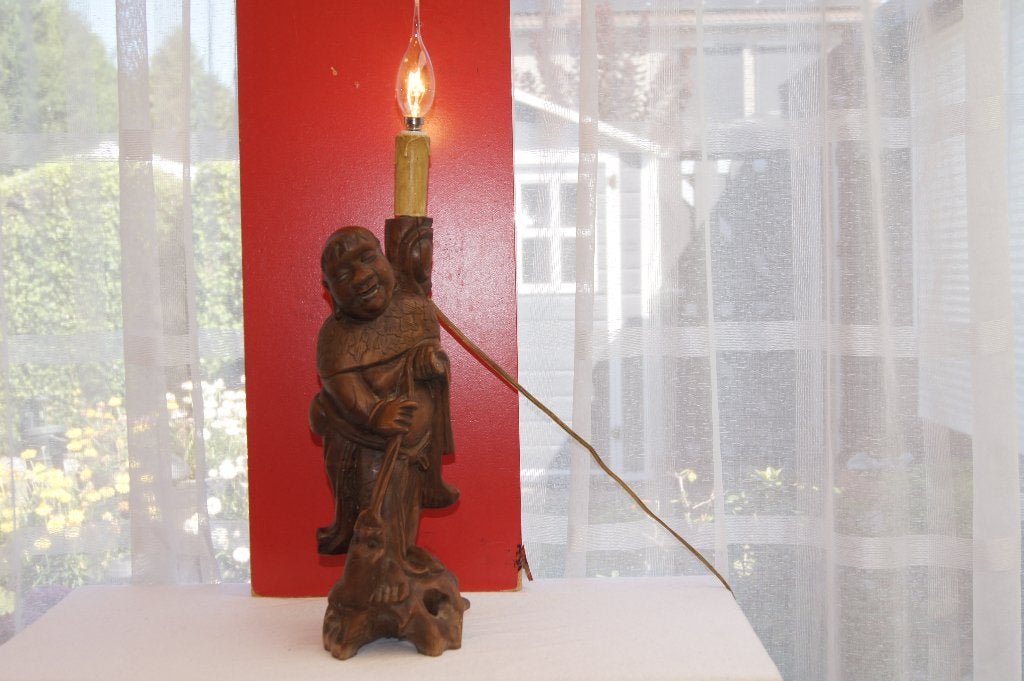 Antiek Japans Ebisu Houtsnijwerk - God van Vissers, Ophalen of Verzenden, 20 - 50 cm, Beeld, Hout