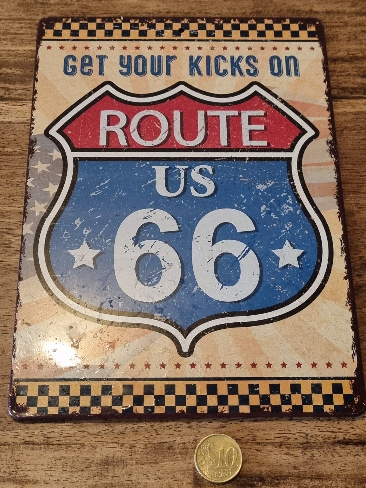 Route US 66 metalen wandbord - Vintage decoratie, Ophalen of Verzenden, Nieuw, Reclamebord