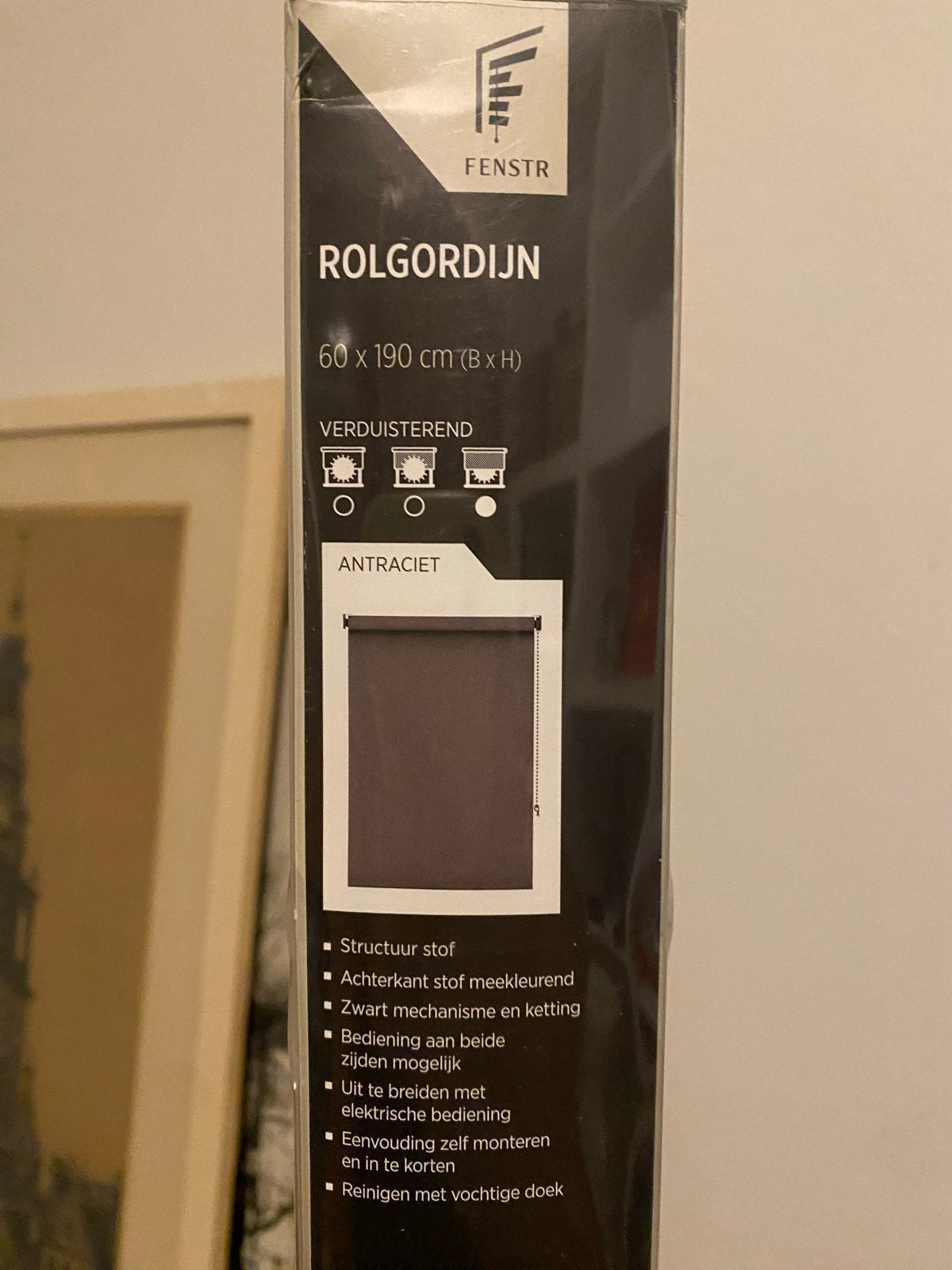 Fenstr Rolgordijn Antraciet 60x190 cm Verduisterend Nieuw, Overige merken, Nieuw, Ophalen of Verzenden, Rolgordijn