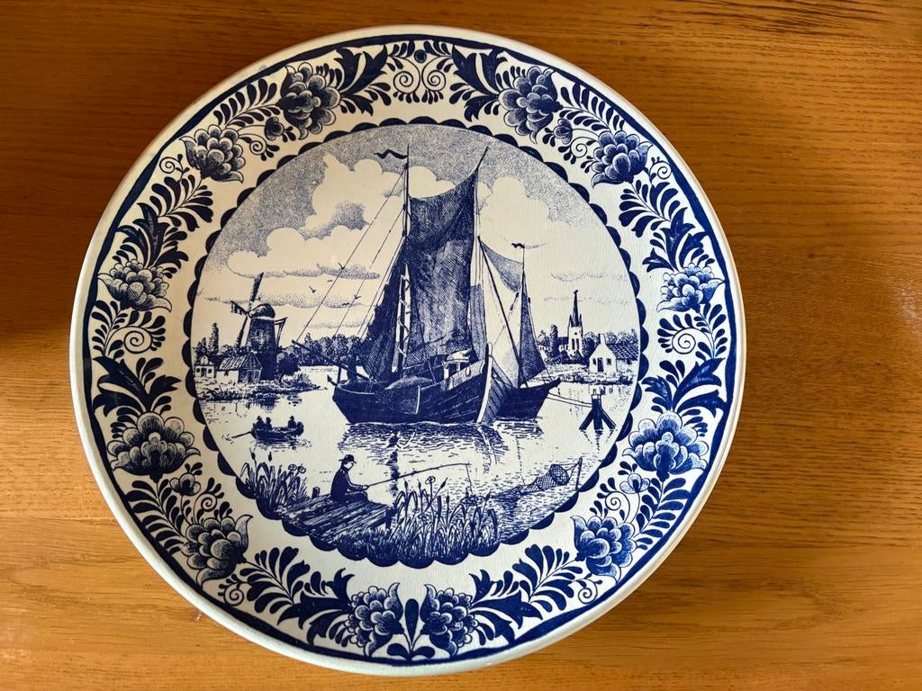 Delfts Blauw wandbord met Hollands tafereel, Ophalen of Verzenden