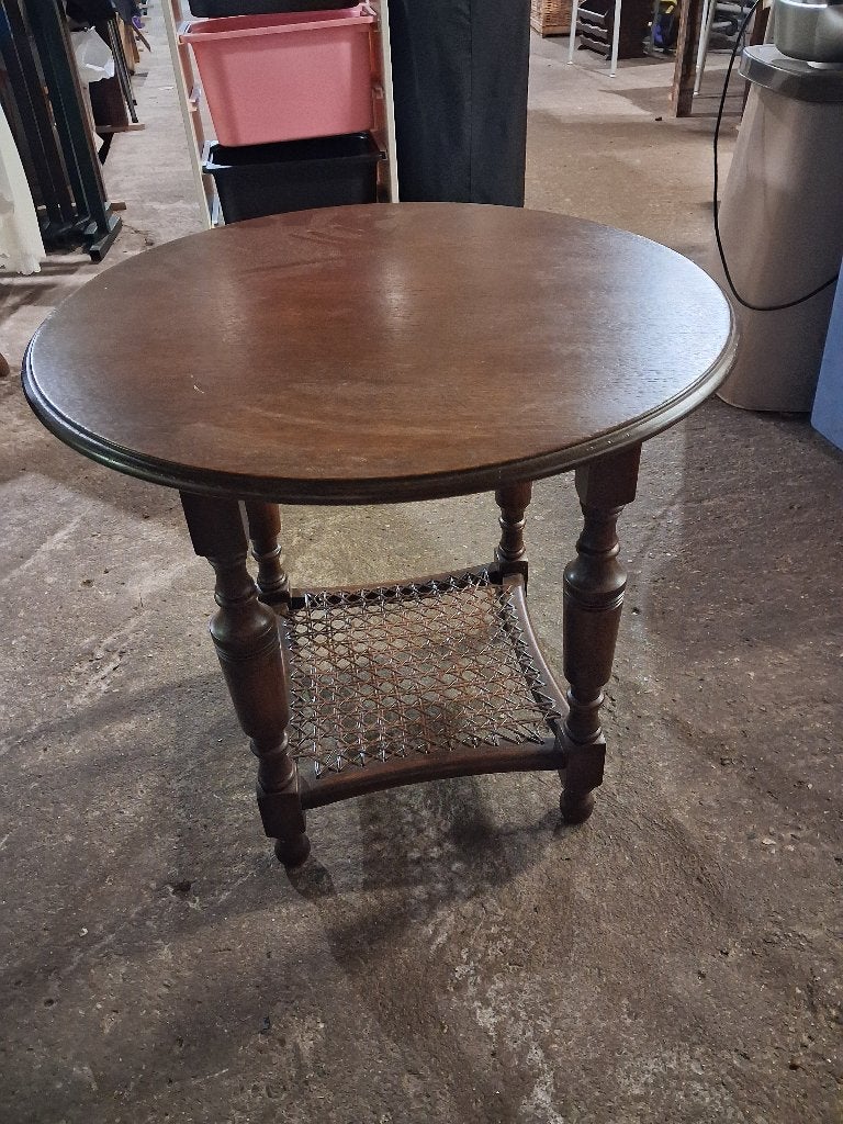 Donker Eiken Rond Bijzet Tafeltje, Huis en Inrichting, Minder dan 55 cm, Gebruikt, Rond, Hout